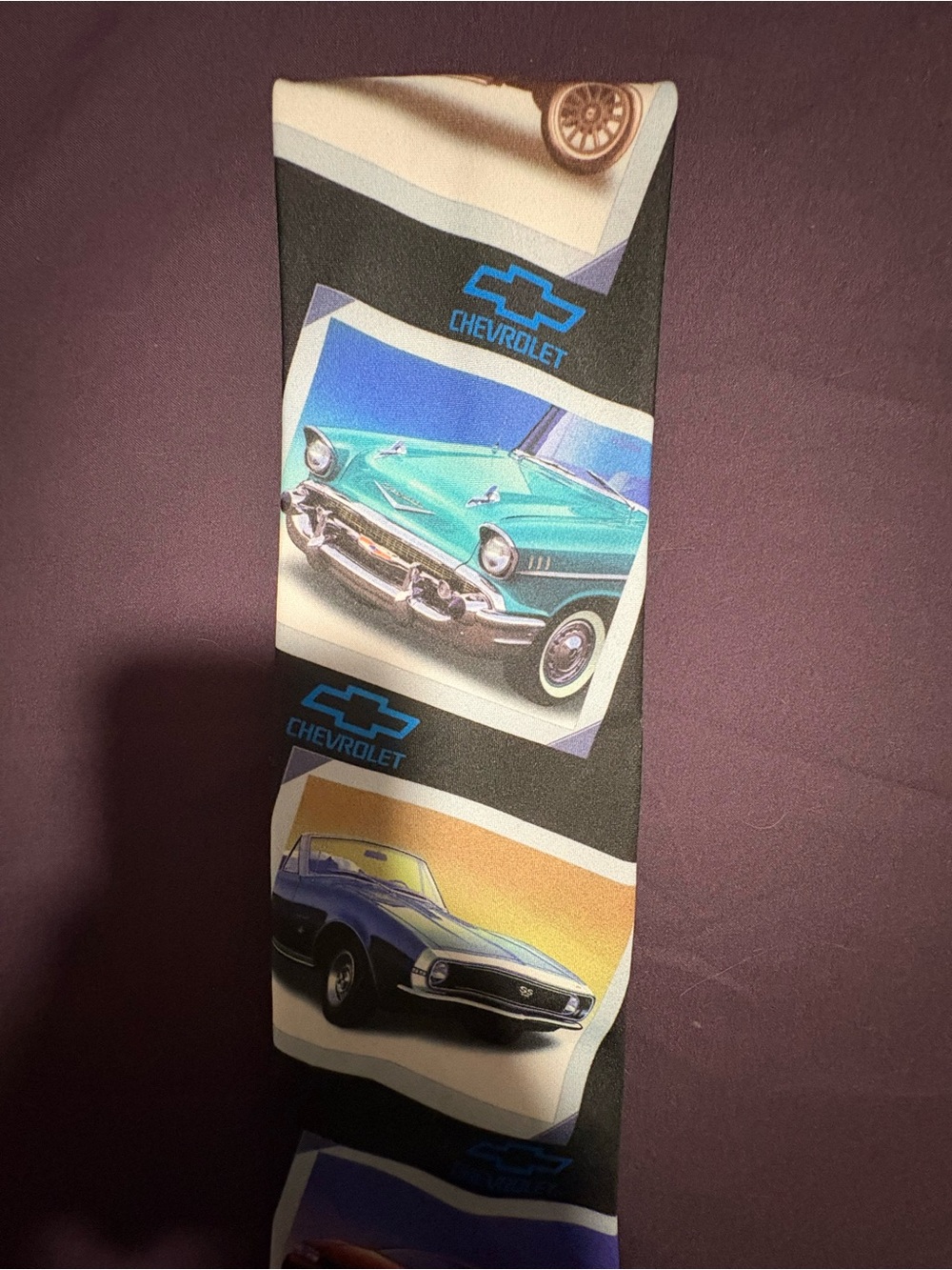 Men’s Classic Car Print Tie in Black with Teal & Blue Accents